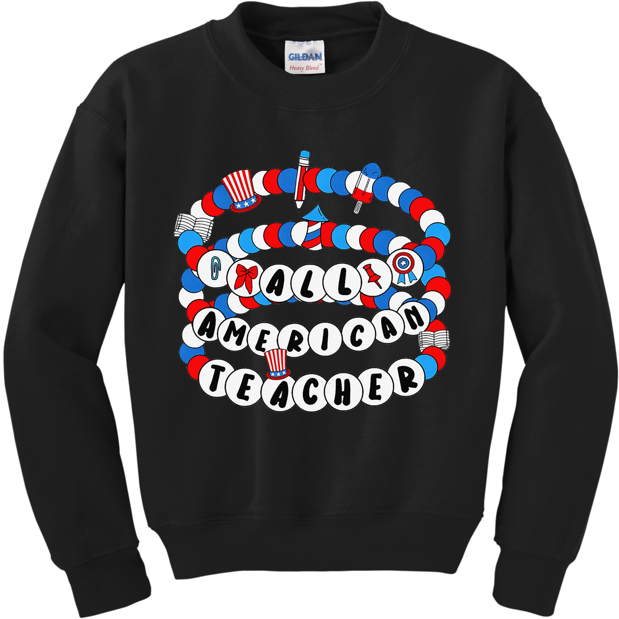 All American Teacher 4th July Bracelet Teacher Appreciation Kids Sweatshirt