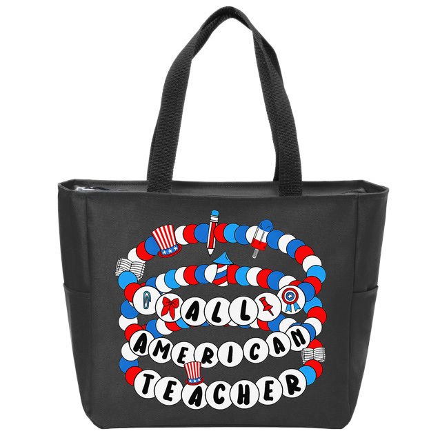 All American Teacher 4th July Bracelet Teacher Appreciation Zip Tote Bag