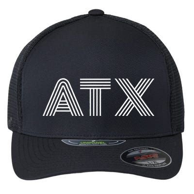 Atx Austin Tx Retro Design In White Flexfit Unipanel Trucker Cap