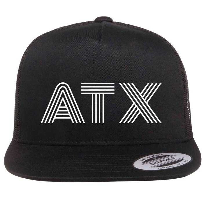 Atx Austin Tx Retro Design In White Flatbill Hat