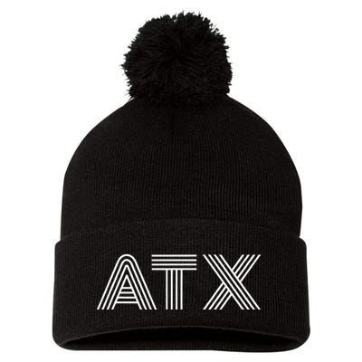 Atx Austin Tx Retro Design In White Pom Pom 12in Knit Beanie
