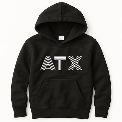 Atx Austin Tx Retro Design In White Kids Hoodie