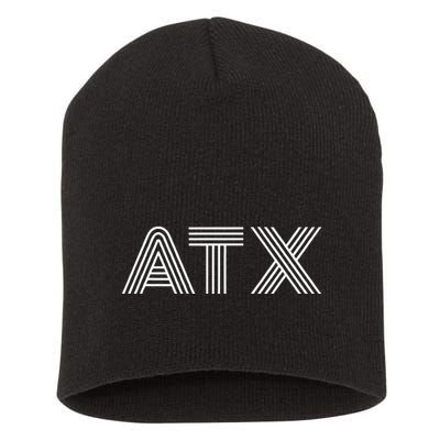 Atx Austin Tx Retro Design In White Short Acrylic Beanie