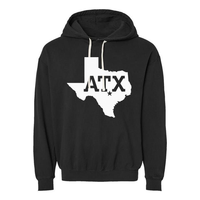ATX Austin TX Design With Texas Silhouette Garment-Dyed Fleece Hoodie