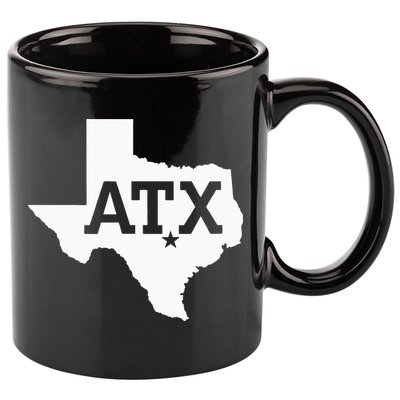 ATX Austin TX Design With Texas Silhouette 11oz C Handle Ceramic Mug