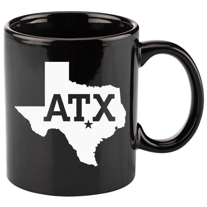 ATX Austin TX Design With Texas Silhouette 11oz C Handle Ceramic Mug