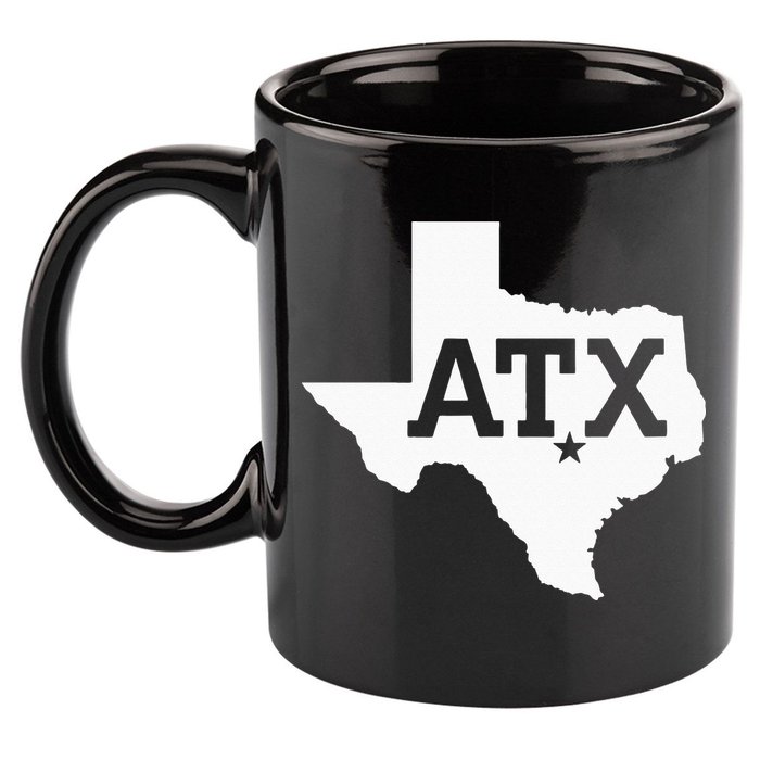 ATX Austin TX Design With Texas Silhouette 11oz C Handle Ceramic Mug