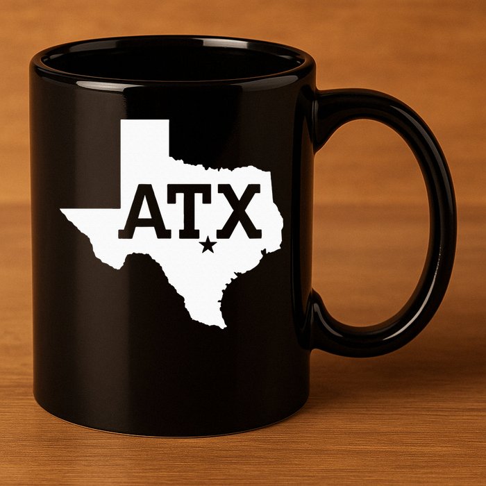 ATX Austin TX Design With Texas Silhouette 11oz C Handle Ceramic Mug