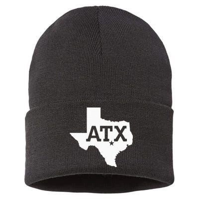 ATX Austin TX Design With Texas Silhouette Sustainable Knit Beanie