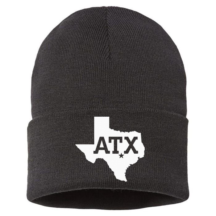 ATX Austin TX Design With Texas Silhouette Sustainable Knit Beanie