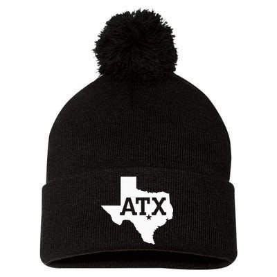 ATX Austin TX Design With Texas Silhouette Pom Pom 12in Knit Beanie