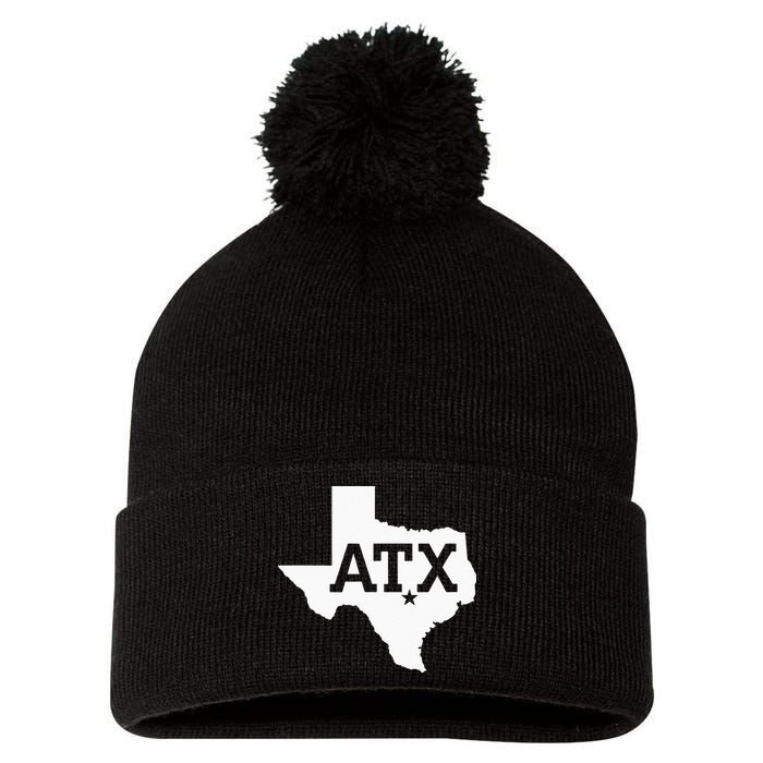 ATX Austin TX Design With Texas Silhouette Pom Pom 12in Knit Beanie