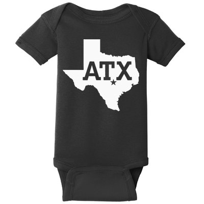 ATX Austin TX Design With Texas Silhouette Baby Bodysuit