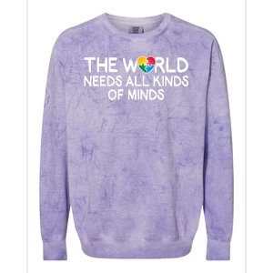 Autism Awareness The World Needs All Kinds Of Minds Colorblast Crewneck Sweatshirt