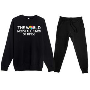 Autism Awareness The World Needs All Kinds Of Minds Premium Crewneck Sweatsuit Set