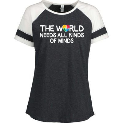 Autism Awareness The World Needs All Kinds Of Minds Enza Ladies Jersey Colorblock Tee