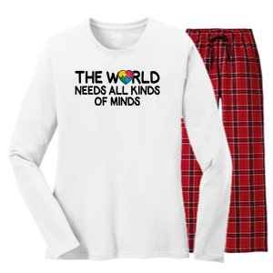 Autism Awareness The World Needs All Kinds Of Minds Women's Long Sleeve Flannel Pajama Set 