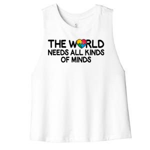 Autism Awareness The World Needs All Kinds Of Minds Women's Racerback Cropped Tank