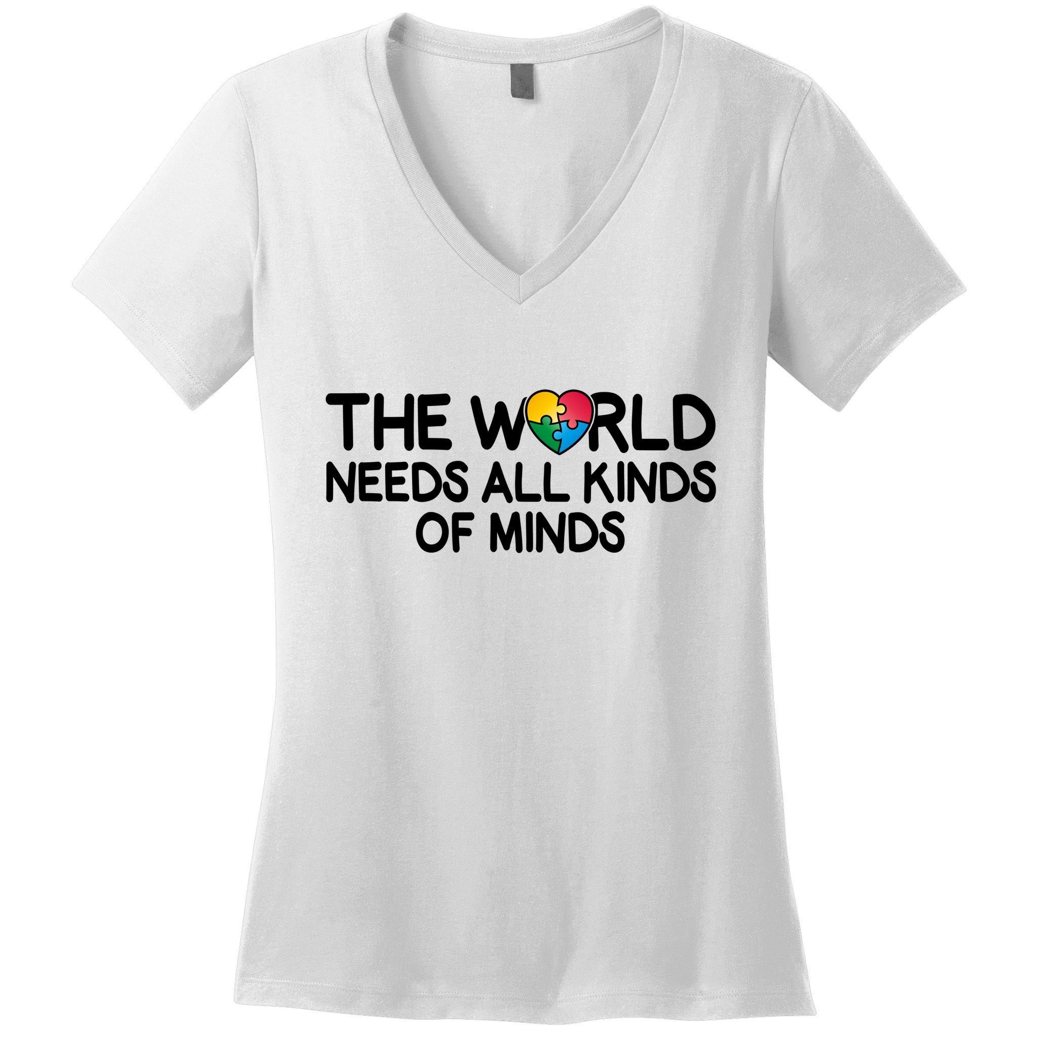 Autism Awareness The World Needs All Kinds Of Minds Women's V-Neck T-Shirt