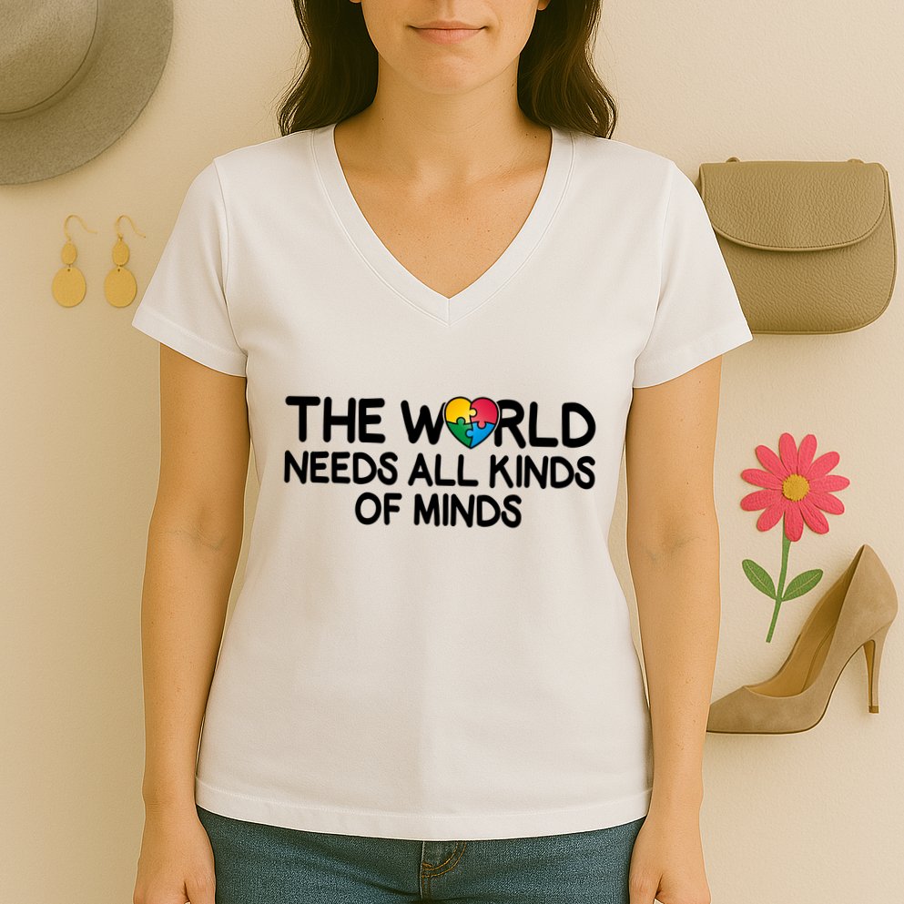 Autism Awareness The World Needs All Kinds Of Minds Women's V-Neck T-Shirt