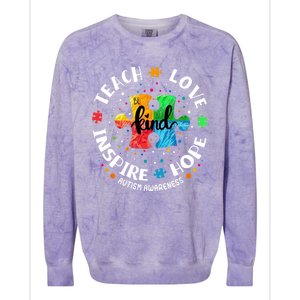 Autism Awareness Teacher Teach Hope Love Inspire Colorblast Crewneck Sweatshirt