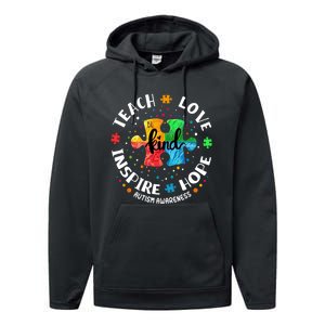 Autism Awareness Teacher Teach Hope Love Inspire Performance Fleece Hoodie