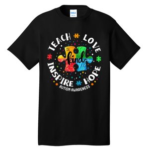 Autism Awareness Teacher Teach Hope Love Inspire Tall T-Shirt