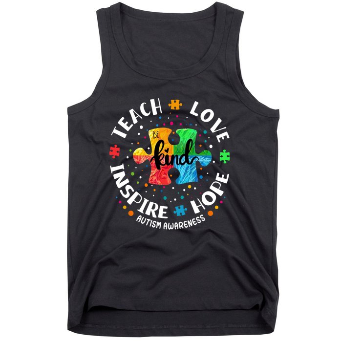 Autism Awareness Teacher Teach Hope Love Inspire Tank Top