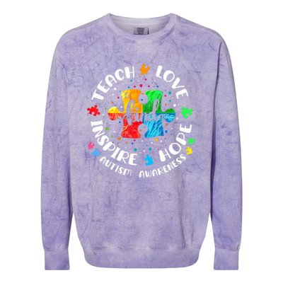 Autism Awareness Teach Hope Love Inspire Teacher Colorblast Crewneck Sweatshirt