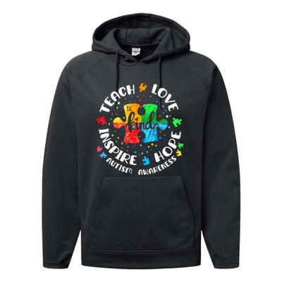 Autism Awareness Teach Hope Love Inspire Teacher Performance Fleece Hoodie