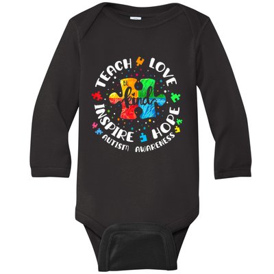 Autism Awareness Teach Hope Love Inspire Teacher Baby Long Sleeve Bodysuit