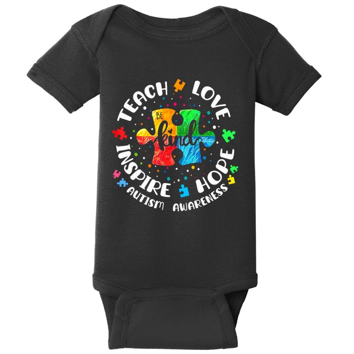 Autism Awareness Teach Hope Love Inspire Teacher Baby Bodysuit