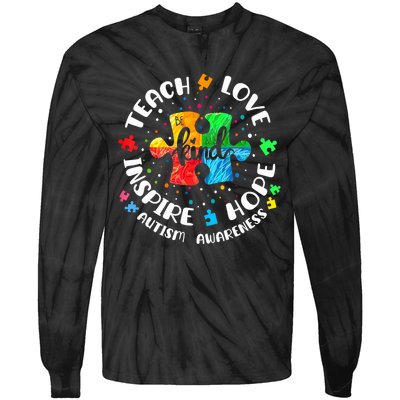 Autism Awareness Teach Hope Love Inspire Teacher Tie-Dye Long Sleeve Shirt