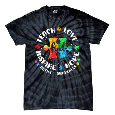 Autism Awareness Teach Hope Love Inspire Teacher Tie-Dye T-Shirt