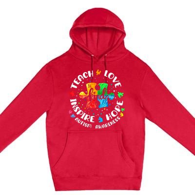 Autism Awareness Teach Hope Love Inspire Teacher Premium Pullover Hoodie