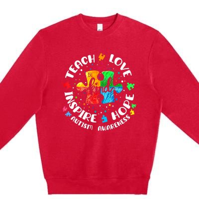 Autism Awareness Teach Hope Love Inspire Teacher Premium Crewneck Sweatshirt