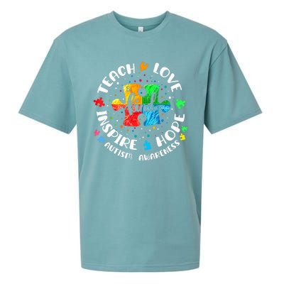 Autism Awareness Teach Hope Love Inspire Teacher Sueded Cloud Jersey T-Shirt