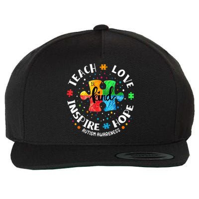 Autism Awareness Teacher Shirt Teach Hope Love Inspire Wool Snapback Cap