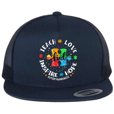 Autism Awareness Teacher Shirt Teach Hope Love Inspire Flat Bill Trucker Hat