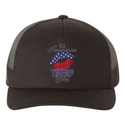 All American Trump Girl USA Flag Lips GOP Vote 2024 Yupoong Adult 5-Panel Trucker Hat