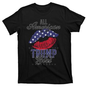 All American Trump Girl USA Flag Lips GOP Vote 2024 T-Shirt