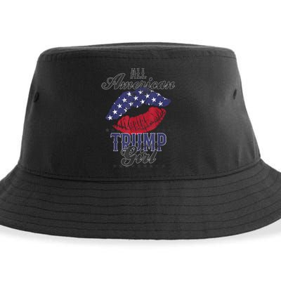 All American Trump Girl USA Flag Lips GOP Vote 2024 Sustainable Bucket Hat