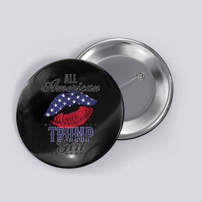 All American Trump Girl USA Flag Lips GOP Vote 2024 Button