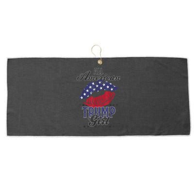 All American Trump Girl USA Flag Lips GOP Vote 2024 Large Microfiber Waffle Golf Towel