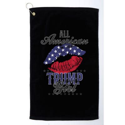 All American Trump Girl USA Flag Lips GOP Vote 2024 Platinum Collection Golf Towel