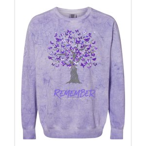 Alzheimer Awareness Tee For Women Purple Butterfly Colorblast Crewneck Sweatshirt