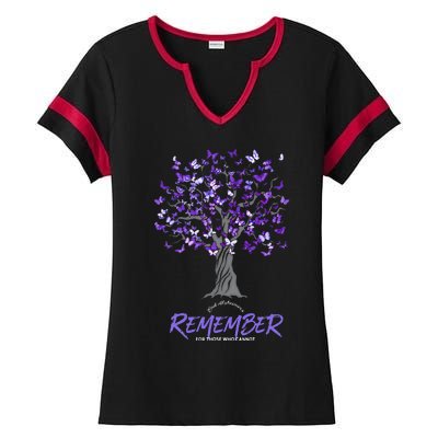 Alzheimer Awareness Tee For Women Purple Butterfly Ladies Halftime Notch Neck Tee