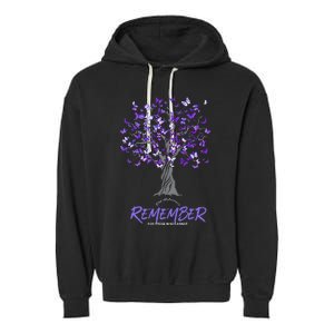 Alzheimer Awareness Tee For Women Purple Butterfly Garment-Dyed Fleece Hoodie