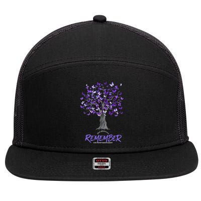 Alzheimer Awareness Tee For Women Purple Butterfly 7 Panel Mesh Trucker Snapback Hat