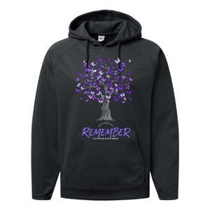 Alzheimer Awareness Tee For Women Purple Butterfly Performance Fleece Hoodie